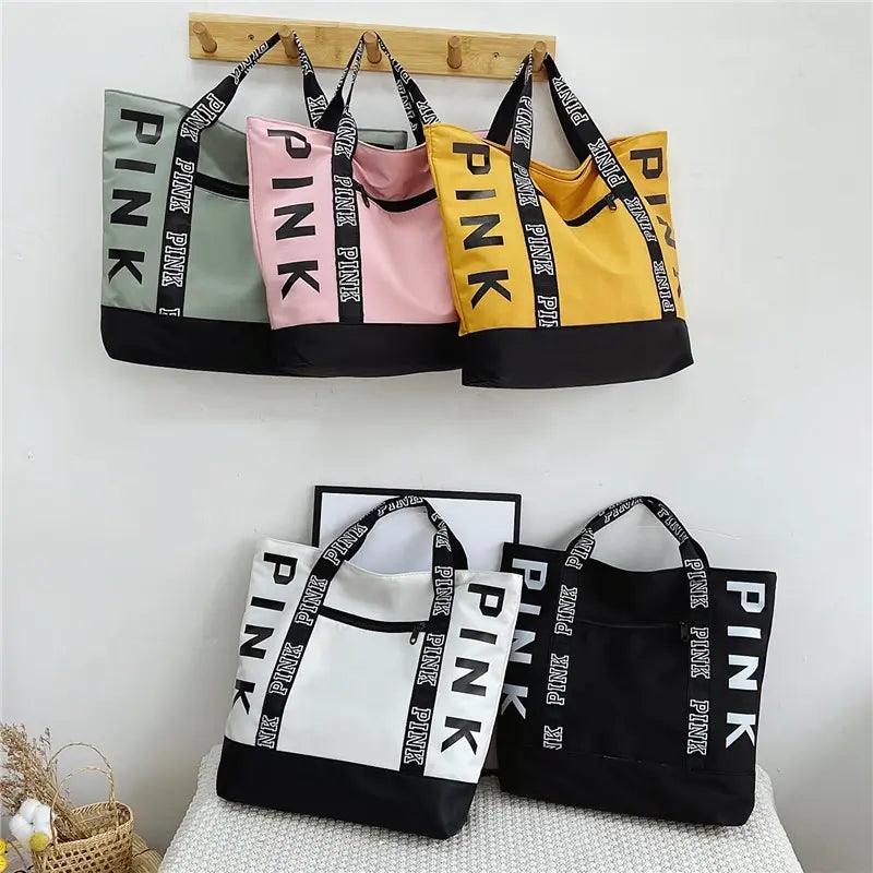 Pink Colorblock Tote Bag With Graphic Design ADIAMANT FINDS