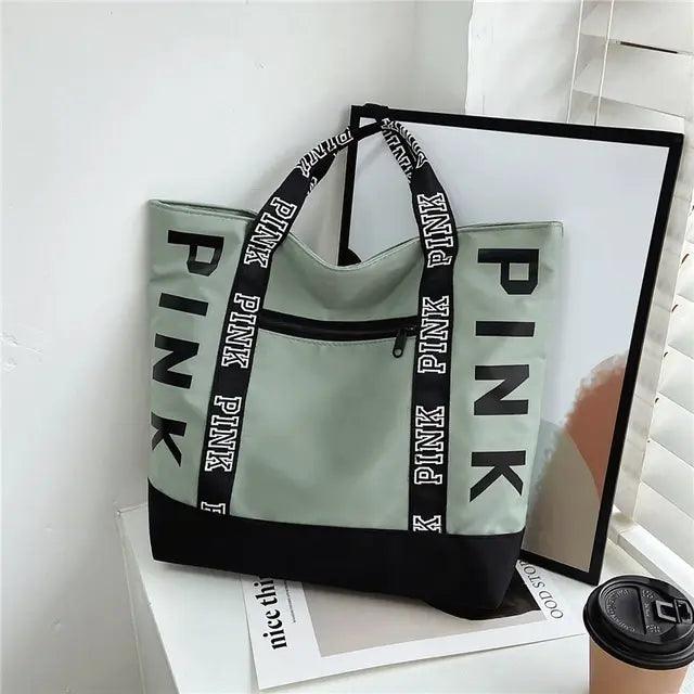 Pink Colorblock Tote Bag With Graphic Design - ADIAMANT FINDS