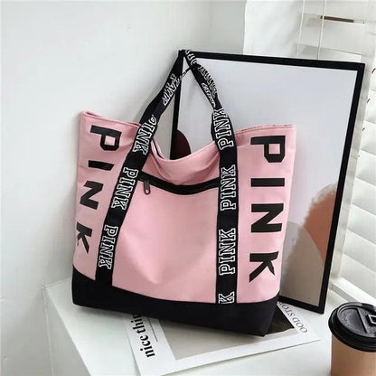 Pink Colorblock Tote Bag With Graphic Design - ADIAMANT FINDS