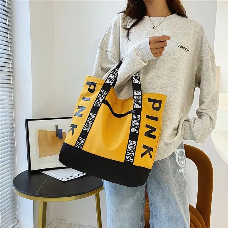 Pink Colorblock Tote Bag With Graphic Design ADIAMANT FINDS