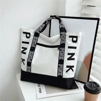 Pink Colorblock Tote Bag With Graphic Design - ADIAMANT FINDS