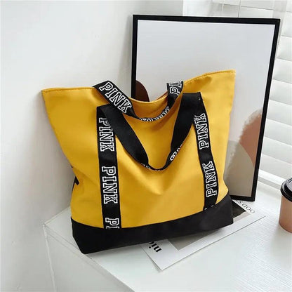 Pink Colorblock Tote Bag With Graphic Design ADIAMANT FINDS