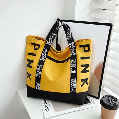 Pink Colorblock Tote Bag With Graphic Design ADIAMANT FINDS