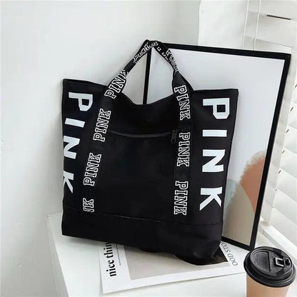 Pink Colorblock Tote Bag With Graphic Design - ADIAMANT FINDS