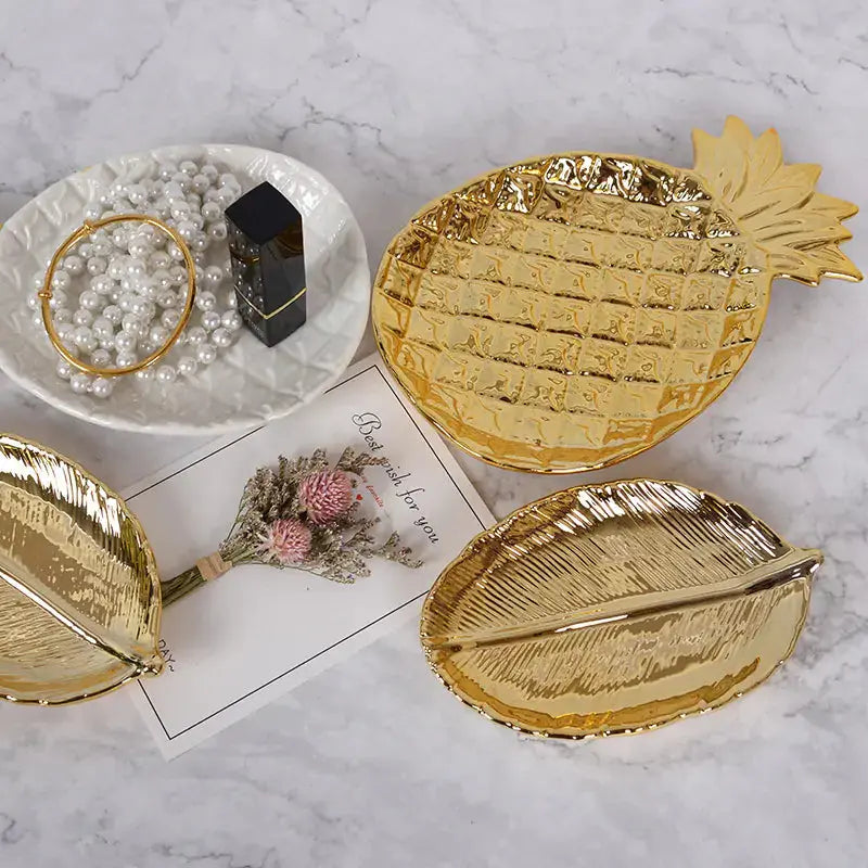 Nordic Ins Gold Leaf Ceramic Storage Tray VELVET VOGUE