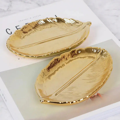 Nordic Ins Gold Leaf Ceramic Storage Tray VELVET VOGUE